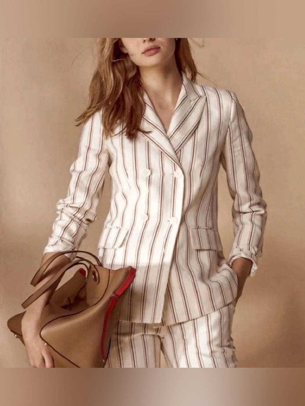 ba&sh Cream suit with Rust Stripes
